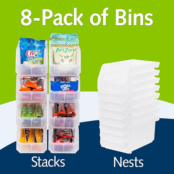 ReadySpace Medium Plastic Storage Bins, Stackable Organizer Containers for Closet Pantry Shelf Garage and Office Organization