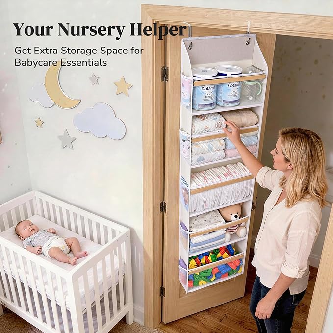 Ultra-Thin 5 Tiers Over the Door Organizer Hanging with 10 Side Pocket for Narrow Gaps,44lbs Behind the Door Storage Closet B