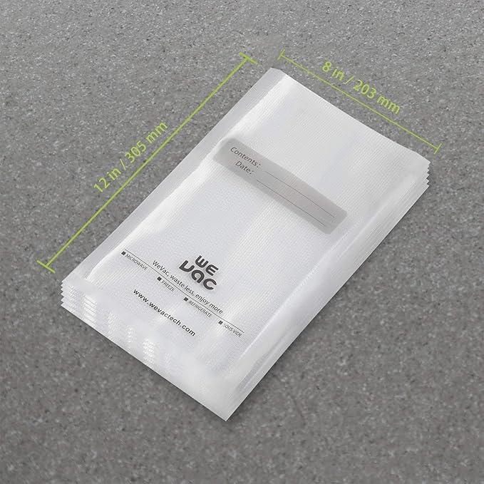 Wevac Vacuum Sealer Bags 100 Quart 8x12 Inch for Food Saver, Seal a Meal, Weston. Commercial Grade, BPA Free, Heavy Duty, Gre