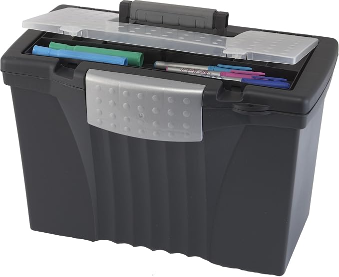 Storex Portable Letter/Legal Filebox with Organizer Lid, Letter/Legal Files, 14.5" X 10.5" X 12", Black