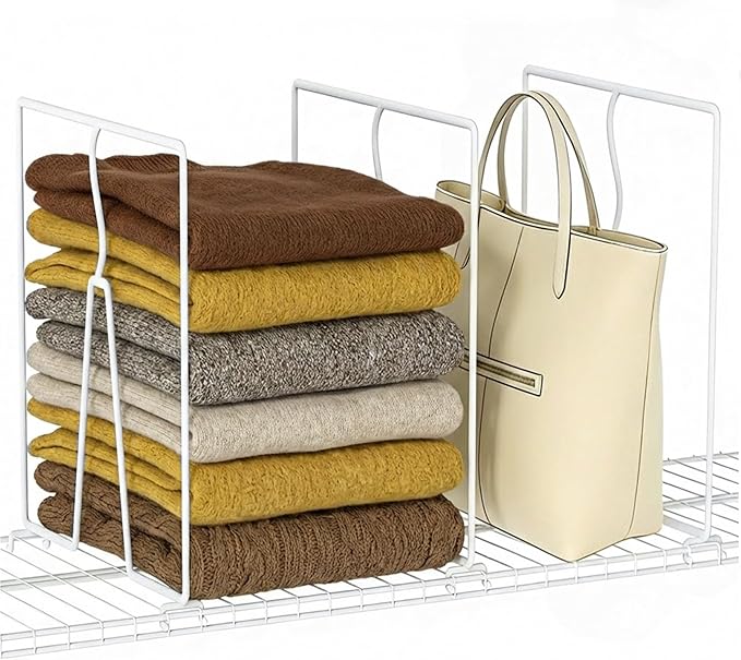 SortNStore Wire Shelf Dividers for Closet: 12-inch Tall 12-inch Deep 6 Pack Wire Rack Accessories - Adjustable Purse Organize