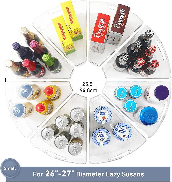 Leeden Lazy Susan Organizer for 26" Diameter Corner Lazy Susan, Plastic Kitchen Cabinet Storage Bins with Handle, 8 Packs, 1/