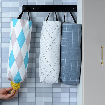 Plastic Bag Holder Sulimy Dispensers Folding Garbage Bags 3pcs Hanging Storage Bag Cotton Linen Fabric Trash bags Holder Organizer Recycling Grocery Pocket Containers with 3 Hooks (Multicolor 2)