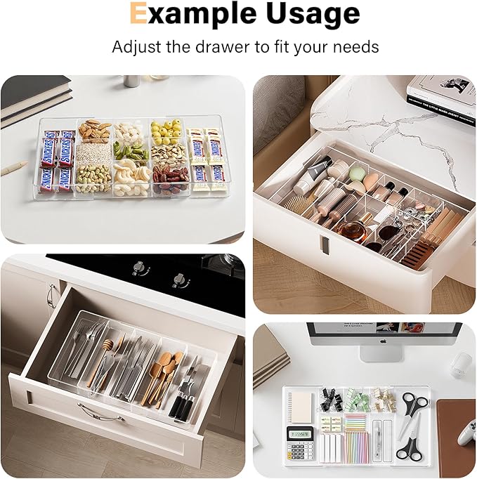 Acrylic Expandable Desk Drawer Organizer with 11 Adjustable Compartments and 6 Removable Dividers Desk Accessories for Office
