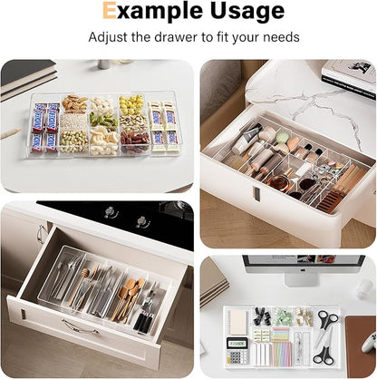 Acrylic Expandable Desk Drawer Organizer with 11 Adjustable Compartments and 6 Removable Dividers Desk Accessories for Office