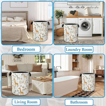 Rainbow Giraffe Laundry Basket Collapsible Laundry Hamper with Handle, Oxford Clothes Toy Storage Bin for Bathroom Bedroom Ro