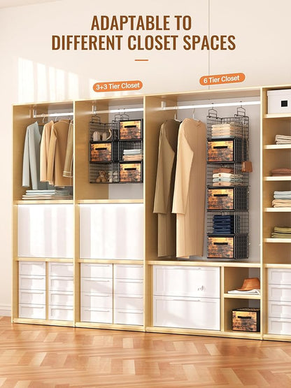 Closet Hanging Organizer with Drawers, 6 Tier Metal Closet Organizers and Storage with 4 Hanging Hooks 4 S-Hooks for Wardrobe