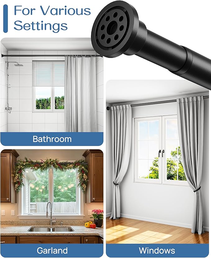 ALLZONE Adjustable Tension Curtain Rod, 42 to 78 Inches, Spring Loaded Curtain Rods No Drilling, Renter Friendly Tension Rod 
