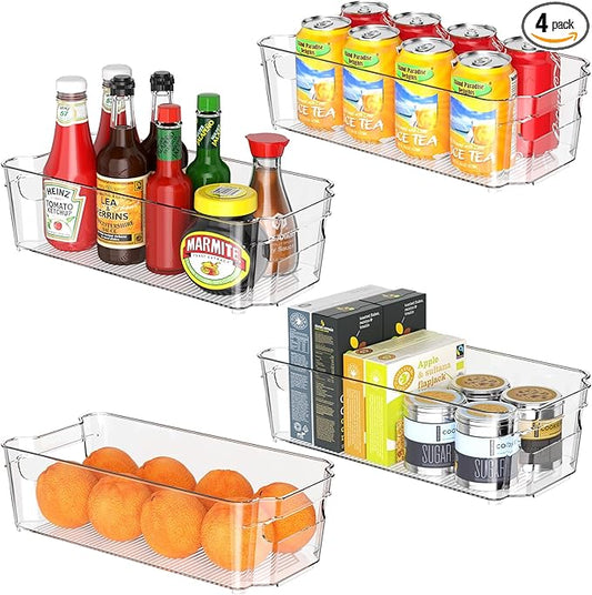 Clear Fridge Organizer, Refrigerator Organizer Bins with Handle, Freezer, Kitchen Cabinet, Pantry Organization, BPA Free Frid