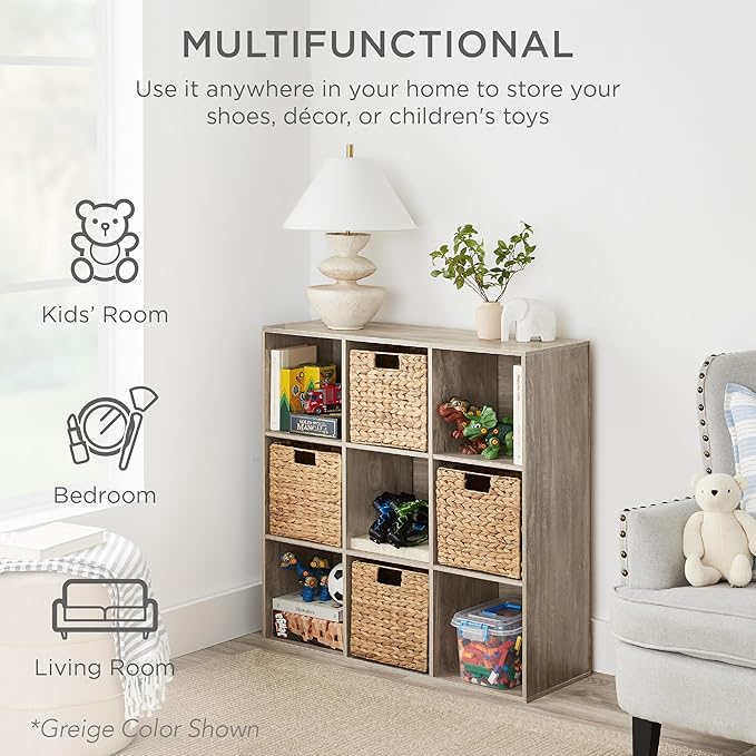 Best Choice Products Kids Bookcase 9-Cube Storage Organizer, 13.5in Shelf Opening, Bookshelf, Toy Storage, Customizable w/ 3 