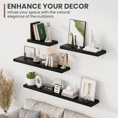 24 Inch Floating Shelves, 8 Inch Deep Floating Shelves for Wall, Hanging Shelf with Invisible Brackets, Deep Shelves for Bath