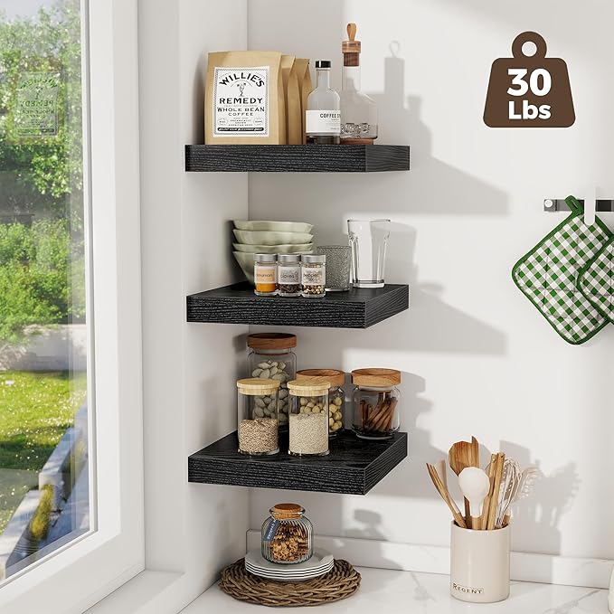Fun Memories 12 Inch Square Floating Shelves 3 Pack - Wall Shelves with Invisible Brackets, Small Floating Shelves for Wall, 