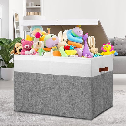 Gowee Large Toy Storage Box with Lid, Sturdy Toys Storage Chest Bin Organizer Basket with Dividers for Kids, Boys, Girls, Nur