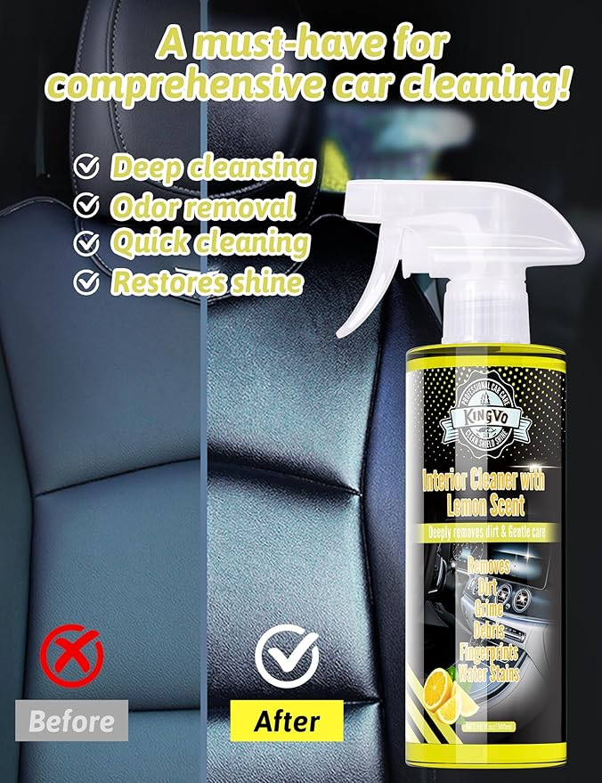 Kingvo Car Interior Cleaner, Interior Cleaner Carpet Dashboard Vinyl Sofa Leather Shiny Car Stuff Detailing Kit Cleaning Supp