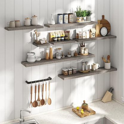 36 Inch Floating Shelves for Wall Set of 2, 8"D Wood Grain Bathroom Shelves with Invisible Brackets, Easy Install Engineered 