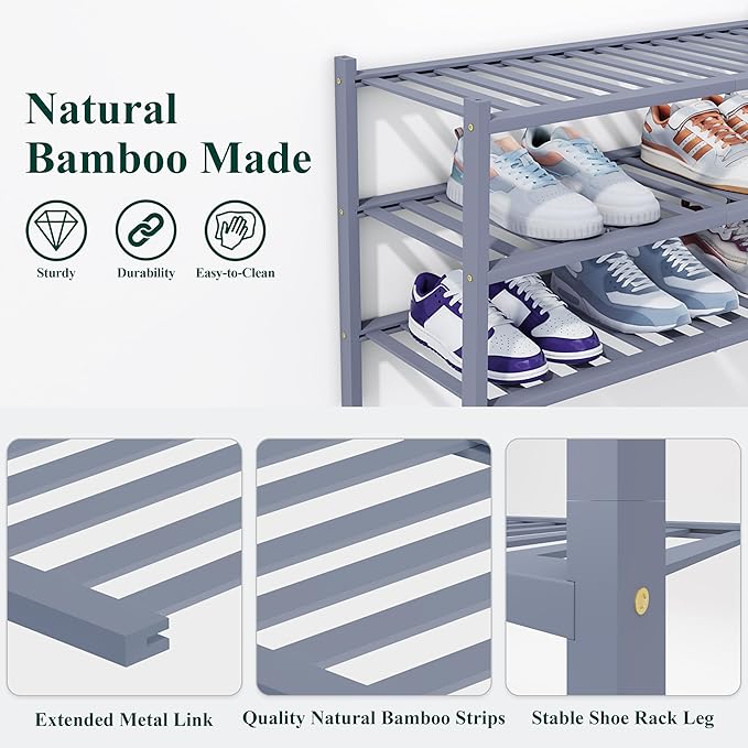 Smiry Shoe Rack, 4 Tier Thick Bamboo Shoe Organizer, Stackable Free Standing Wooden Shoe Storage Shelf for Closet, Entryway, 