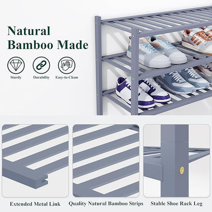 Smiry Shoe Rack, 4 Tier Thick Bamboo Shoe Organizer, Stackable Free Standing Wooden Shoe Storage Shelf for Closet, Entryway, 