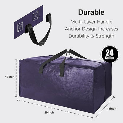VELVETSURE 6 Pack Heavy Duty Large Moving Bags W/Backpack Straps - Strong Handles & Zippers, Storage Totes, Fold Flat, Altern
