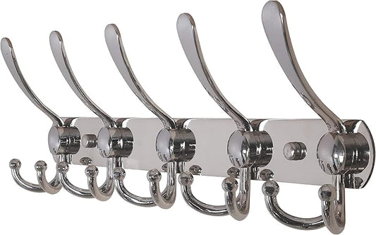 Dseap Coat Rack Wall Mounted - 5 Tri Hooks, Heavy Duty, Stainless Steel, Metal Coat Hook Rail for Coat Hat Towel Purse Robes 