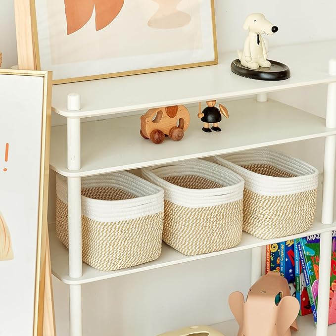 R RUNKA Small Cotton Rope Basket – Storage Bin for Organizing (10.6" x 6.7" x 6.7"), Bathroom Storage Basket for Shelf, Count