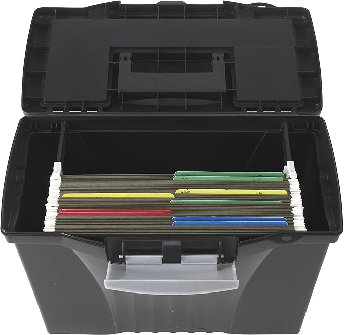 Storex Portable Letter/Legal Filebox with Organizer Lid, Letter/Legal Files, 14.5" X 10.5" X 12", Black