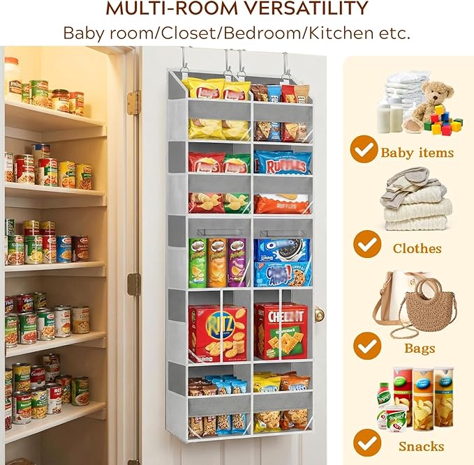 Over the Door Organizer 5 Tiers with Removable Drawers, Extra Large Door Storage of 6 Compartments & 2 Diaper Storage, Double