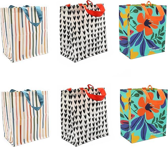 Earthwise Reusable Grocery Shopping Bags Extremely Durable Multi Use Large Stylish Fun Foldable Water-Resistant Totes in Spri