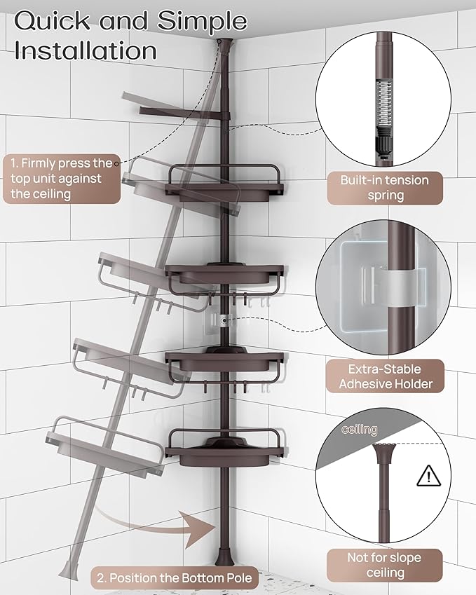 ALLZONE Rustproof Shower Caddy Corner for Bathroom, Bathtub Storage Organizer for Shampoo Accessories, 4-Tier Adjustable Shel
