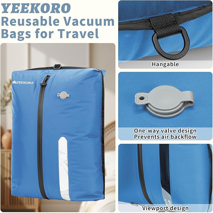 Vacuum Bag for Travel, Professional IPX8 Waterproof Reusable Vacuum Compression Bags for Travel Suitcases, Durable Space Save
