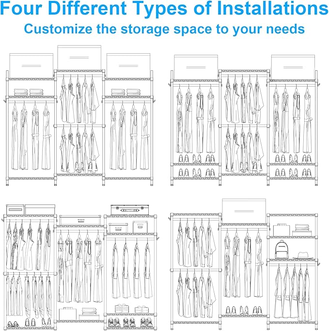 Ulif E13C Pro Heavy Duty Closet Organizer System，Freestanding Clothing Racks for Hanging Clothes，Adjustable Garment Rack 75" 