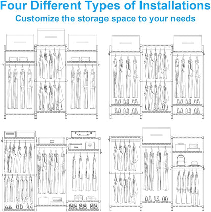 Ulif E13C Pro Heavy Duty Closet Organizer System，Freestanding Clothing Racks for Hanging Clothes，Adjustable Garment Rack 75" 