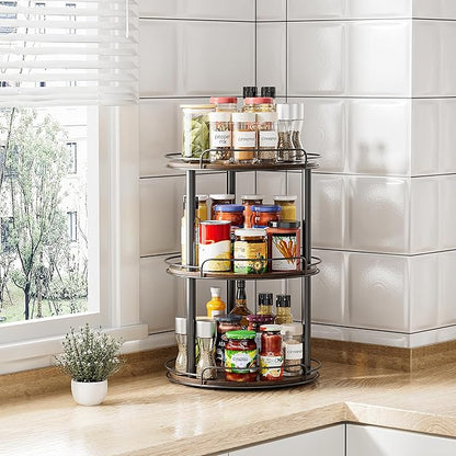 LAMU 12.2'' Wood Lazy Susan Turntable Organizer for Cabinet, 3 Tier Lazy Susan Spice Rack Organizer for Kitchen, Table Top, C