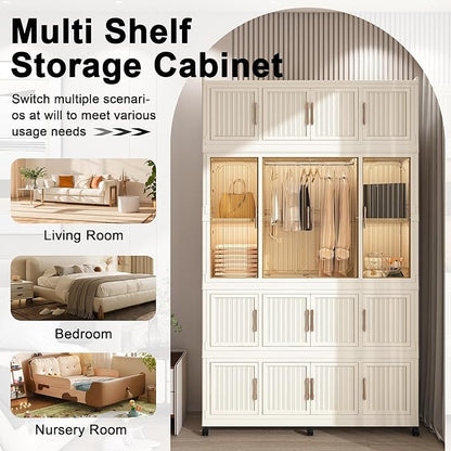 Leavader Portable Wardrobe Closet Storage Organizer for Clothes, Large Collapsible Plastic Wardrobe with Wheels, Foldable Clo