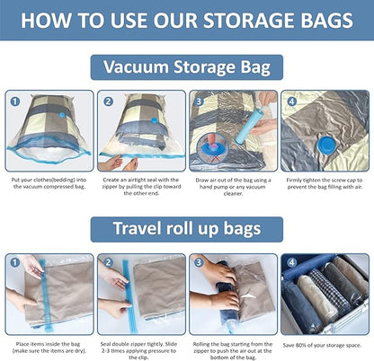 Cozy Essential Vacuum Storage Bags, 80% Compression Vacuum Seal Space Saver Plastic Packaging Bags for Clothes, Blankets, Pil