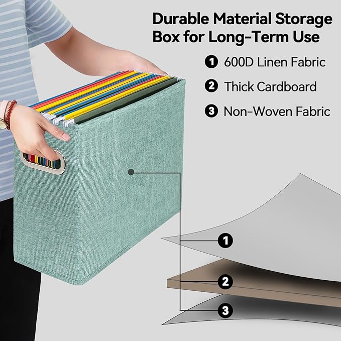2 Packs Letter Size File Organizer, File Folders Organizer, Fabric Storage Box, Collapsible Paper Organizer with Metal Handle