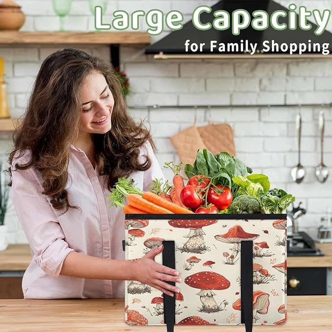 Reusable Grocery Bags Heavy Duty Shopping Bags Foldable Large Tote Bags with Long Handles & Hard Bottom