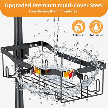 Shower Caddy Corner, 6 Tier Tension Pole Rod Bathroom Organizer Shelves, Adjustable Bathtub Shampoo Stand Rack with Towel Rac