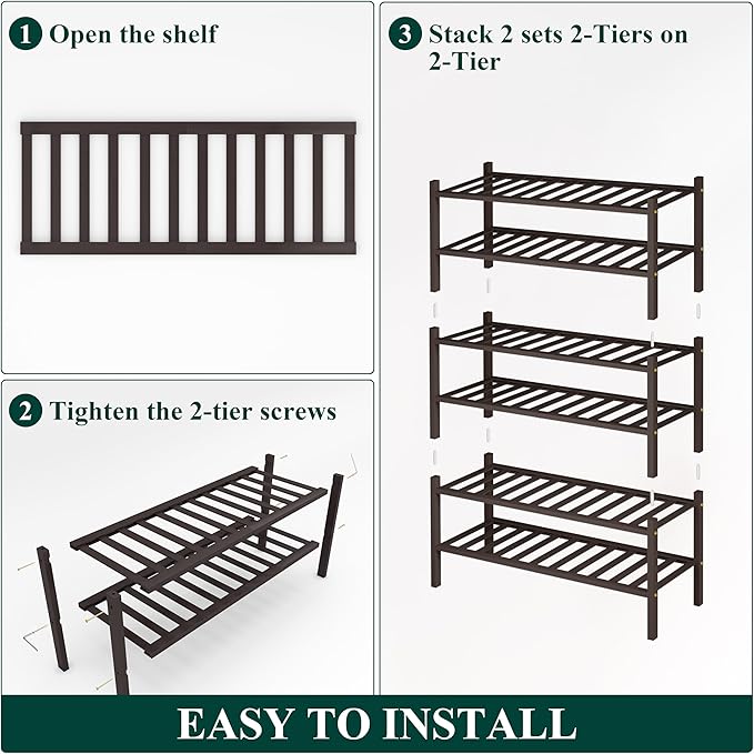 Smiry Shoe Rack, 6 Tier Thick Bamboo Shoe Organizer, Stackable Free Standing Wooden Shoe Storage Shelf for Closet, Entryway, 