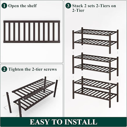 Smiry Shoe Rack, 6 Tier Thick Bamboo Shoe Organizer, Stackable Free Standing Wooden Shoe Storage Shelf for Closet, Entryway, 