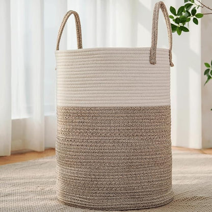 JMvicyroam Large Woven Laundry Basket Hamper,60L Cotton Rope Storage Bin for Blankets,Toys and Clothes,Decorative Tall Nurser