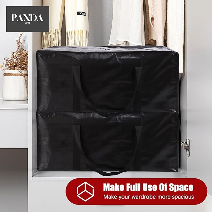 PANDA JOYS Extra Large Moving Bags with Zippers & Carrying Handles, Heavy-Duty Storage Tote for Space Saving Moving Storage, 