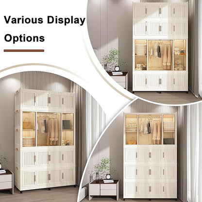 Leavader Portable Wardrobe Closet Storage Organizer for Clothes, Large Collapsible Plastic Wardrobe with Wheels, Foldable Clo