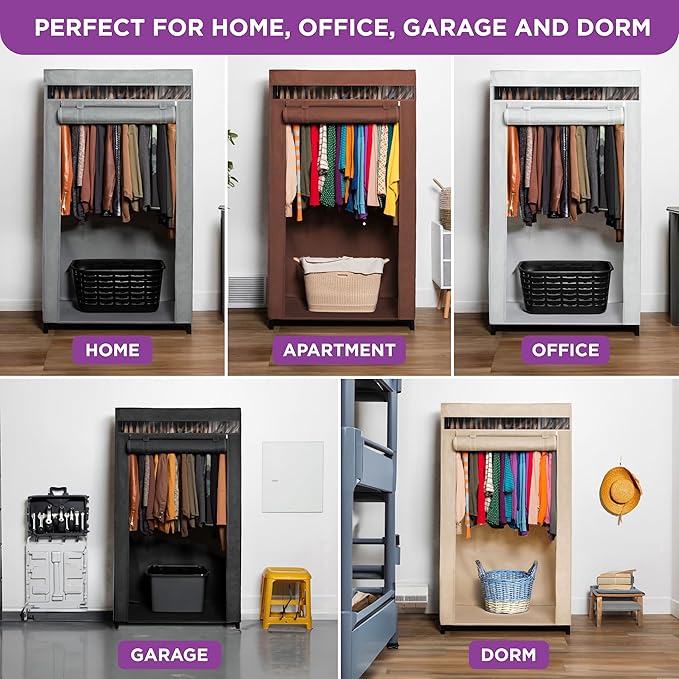HOLDN’ STORAGE Portable Wardrobe Closet - 50 lb Capacity, Internal Heavy Duty Metal Rod, Zipper & Clear Window, Durable Cloth