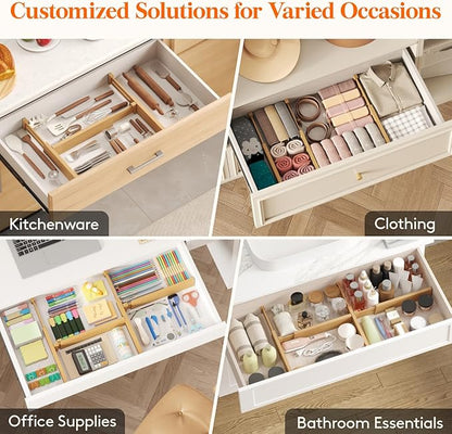 Lifewit 2.4" High 8 Pack Bamboo Drawer Dividers 33-42cm/13-16.5" Adjustable Wooden Drawer Organizer for Clothes/Utensils, Exp