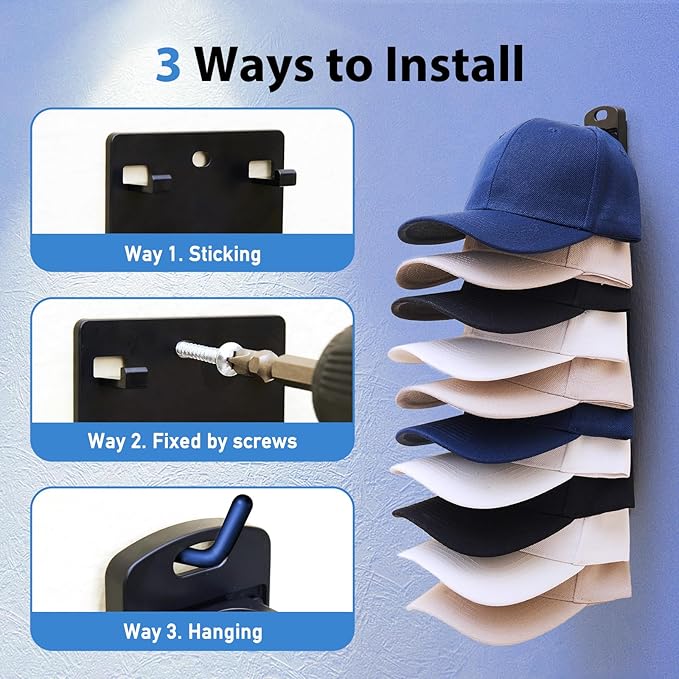 MACOPRO Hat Organizer for Baseball Caps for wall,2 Pack Cap Racks, Rack Hanger Storage Display Holder Hooks Stand for Closet 