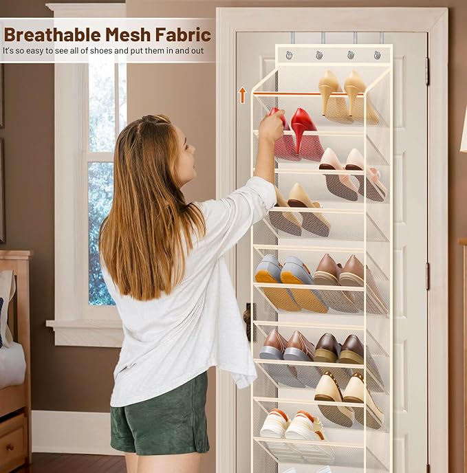 MISSLO 12 Tier Over the Door Shoe Organizer Breathable Mesh Hanging Shoe Rack for Closet Storage Shoe Holder for Door Fit 24 
