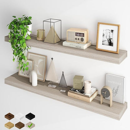 Fun Memories Floating Shelves for Wall, 48Inch Long Floating Shelves Set of 2, Hanging Shelf with Invisible Brackets, Wood Sh