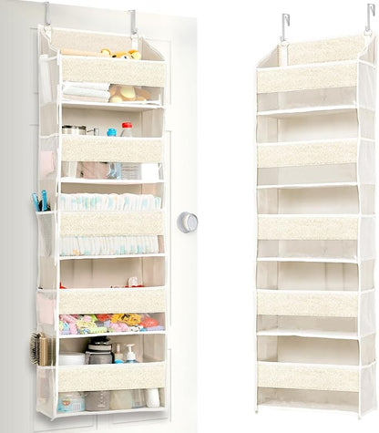 ULG 1 Pack Over Door Organizer with 5 Large Pockets 10 Mesh Side Pockets, Upgraded Linen Texture Over The Door Storage, 44 lb