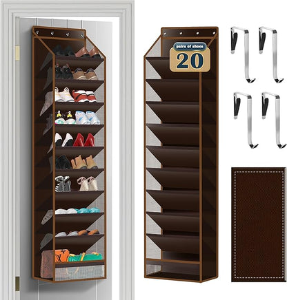 10 - Pocket Over - the - Door Hanging Shoe Organizers & Rack, Made of Sturdy 600D Oxford + Non - Woven Fabric, Space - Saving