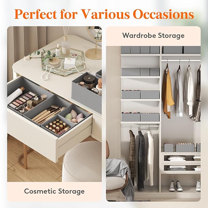 Lifewit Drawer Organizer Clothes for Closet 16 Pack, 3 Sizes Underwear Wardrobe Drawer Dividers, Fabric Foldable Dresser Stor